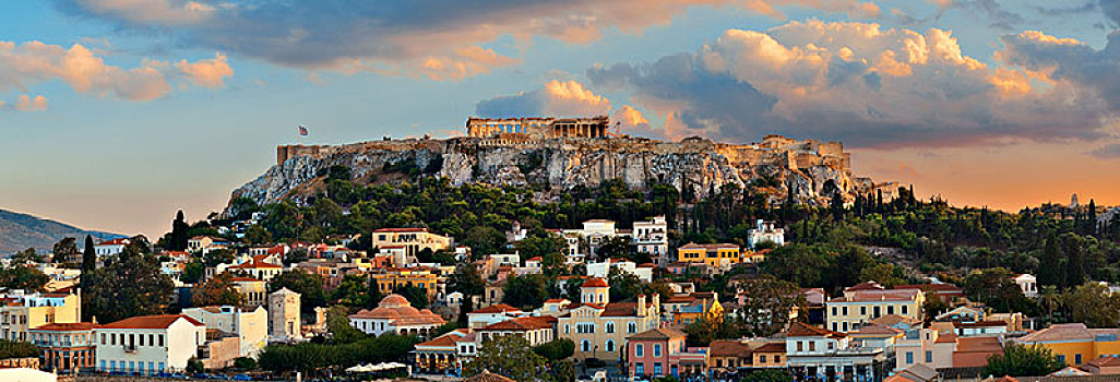 雅典,天际线,屋顶,全景,日落