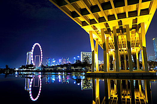 新加坡,天际线,夜晚,桥