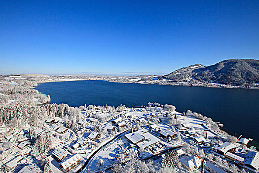 冬季风景,泰根湖,巴伐利亚,德国,航拍