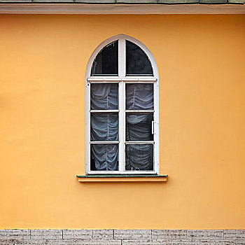 老,窗户,拱形,黄色,墙