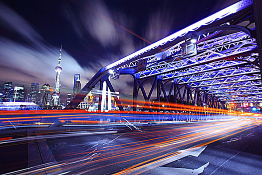 上海,橋,交通,夜晚
