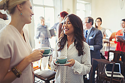 微笑,职业女性,喝咖啡,网络,商务,会议