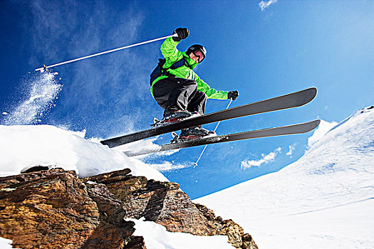 男性,滑雪,跳跃,速度,山