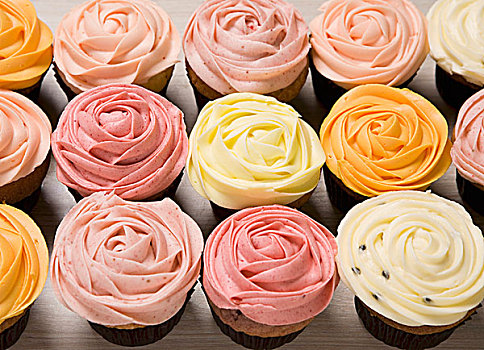 多样,色彩,玫瑰,杯形蛋糕