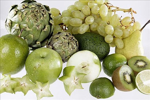 种类,绿色,水果,白色背景,地面
