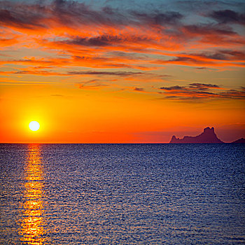 伊比萨岛,日落,福门特拉岛,红色,橙色天空