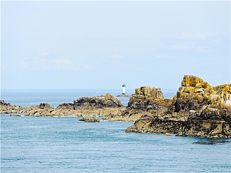 灯塔,靠近,海岸线,英吉利海峡,布列塔尼半岛