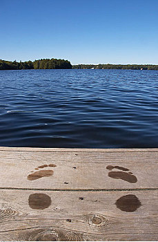 脚印,码头,湖,安大略省,加拿大