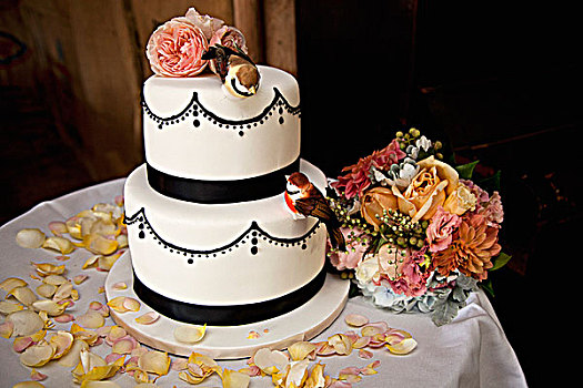 婚礼蛋糕,装饰,花,鸟