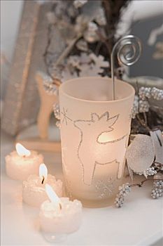 茶烛,驯鹿,设计,圣诞花环