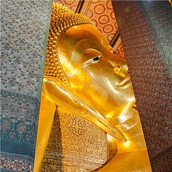 脸,卧佛,金色,雕塑,寺院,佛教寺庙,曼谷,泰国