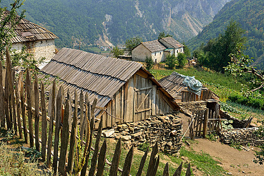 老,农舍,国家公园,阿尔巴尼亚,阿尔卑斯山,欧洲