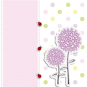 卡片,设计,紫花,瓢虫,圆点花纹,背景