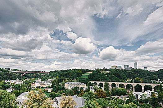 俯视图,桥,城市,卢森堡,欧洲
