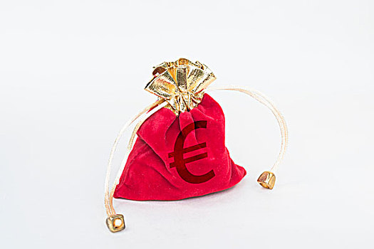 红色的钱袋,写着欧元符合