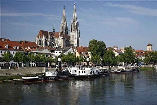 大教堂,博物馆,船,雷根斯堡,世界遗产,多瑙河,巴伐利亚,德国,欧洲