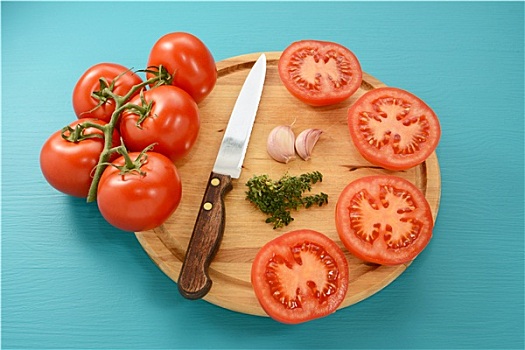 西红柿,切削,烤制,刀,蒜,百里香