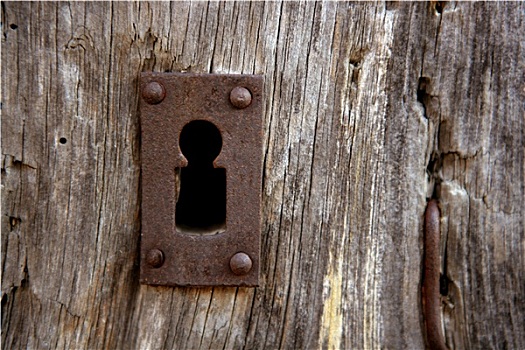 钥匙孔,上方,灰色,老,木头
