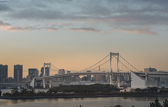 日本东京台场彩虹桥与自由女神像