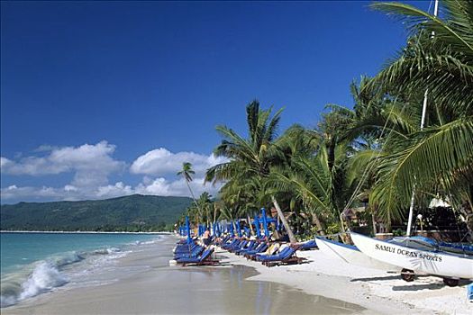 折叠躺椅,海滩,苏梅岛,泰国,东南亚