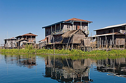 房子,湖,乡村,亚瓦马,茵莱湖,掸邦,缅甸,亚洲