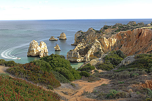 葡萄牙,拉各斯,南海岸,风景,海洋,石头,船