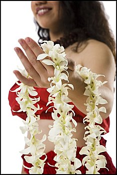 夏威夷,女人,花环