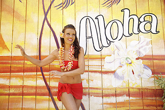 夏威夷,考艾岛,美女,跳舞,草裙舞,涂绘,背景,海滩