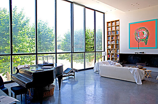 客厅,钢琴,高,窗户,普罗旺斯,法国