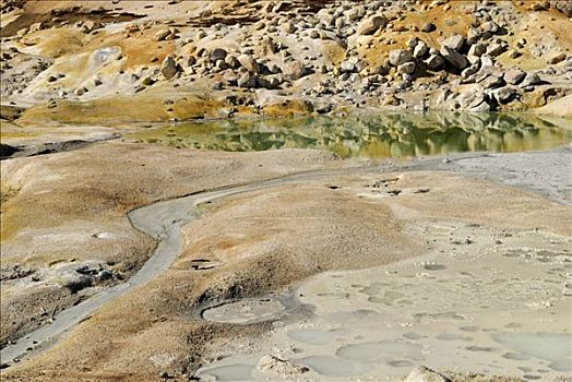 温泉,硫,沉淀物,区域,拉森火山国家公园,加利福尼亚,美国