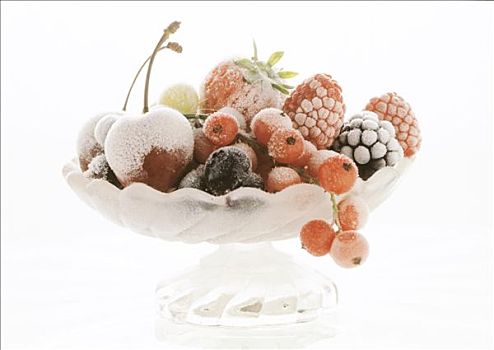 冰冻,樱桃,浆果,玻璃碗