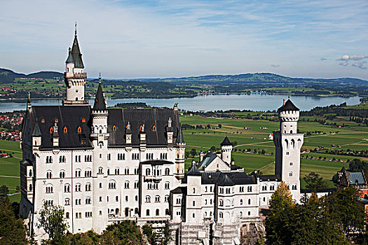大,巴伐利亚,城堡,土地,湖,乡村,背景,德国