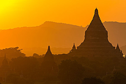 缅甸,蒲甘,庙宇,日落
