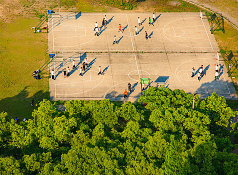 俯视,阳光,球场,篮球