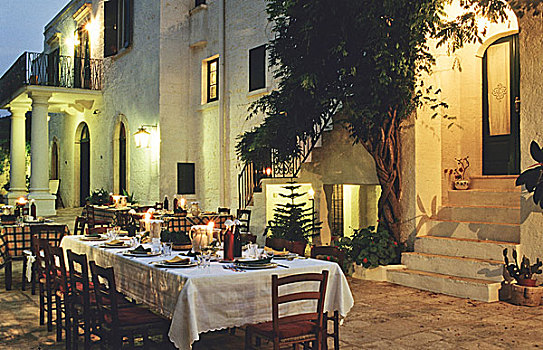 桌子,院落,意大利,餐馆,晚间