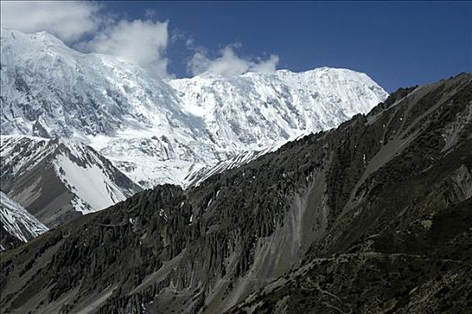 黑色,斜坡,正面,白色,山,巨大,安娜普纳地区,尼泊尔
