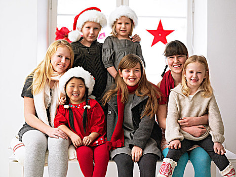 瑞典,斯德哥尔摩,一群孩子,穿,圣诞帽