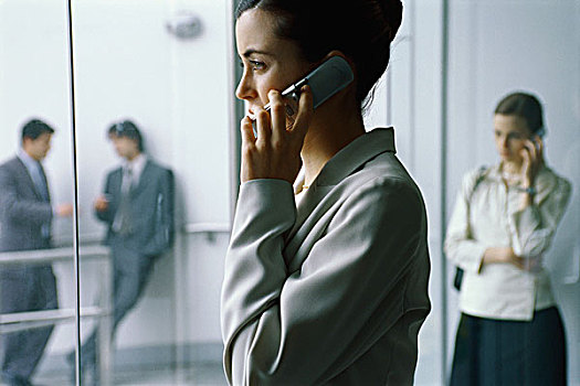 职业女性,手机,大厅,侧面视角