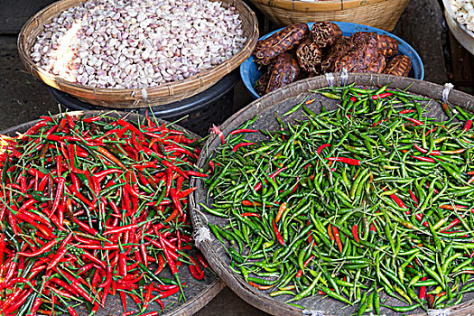 泰国,清迈,街头摊贩,绿色,红色,辣椒