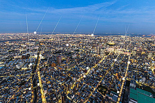 航拍,城市,天际线,东京,黎明