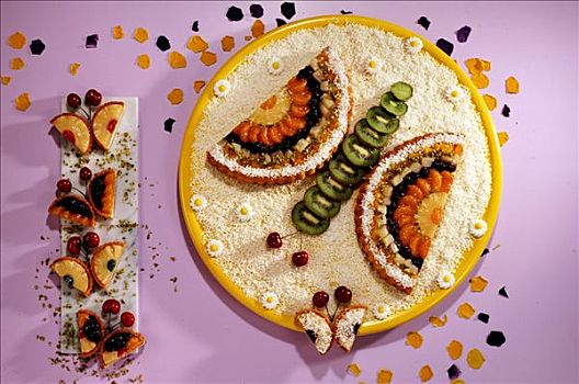 水果蛋糕,蝴蝶,设计,椰子,颗粒