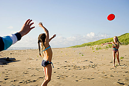 女孩,玩,海滩