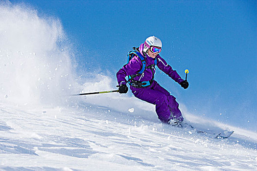 女性,滑雪,速度,山