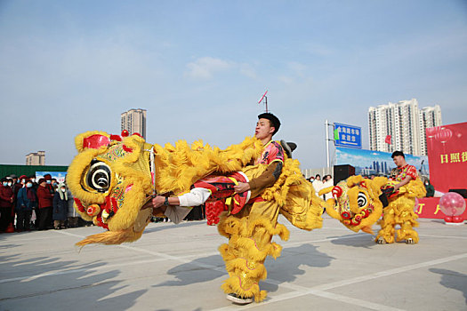 年货大集上醒狮欢腾,市民争相观看抚摸图个好彩头