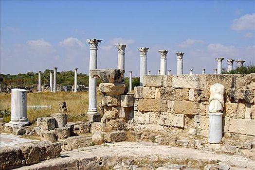 古老,柱子,体育馆,遗迹,意大利腊肠,塞浦路斯北部