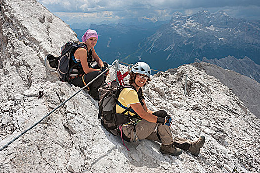 女性,登山,群体,白云岩,省,威尼托,意大利,欧洲