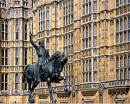 雕塑,正面,国会大厦,伦敦,英格兰