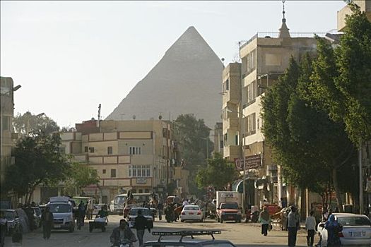 城市街道,对比,金字塔,背景,开罗,埃及,北非,非洲