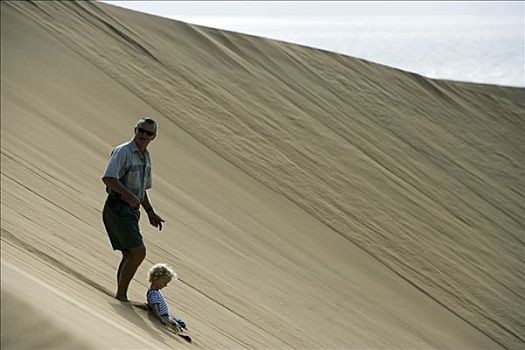 纳米比亚,埃龙戈区,巨大,沙丘,湾,父亲,女儿,滑动