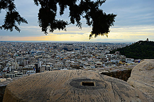 景色,俯视,城市,雅典,石头,雅典卫城,爱琴海,背景,希腊